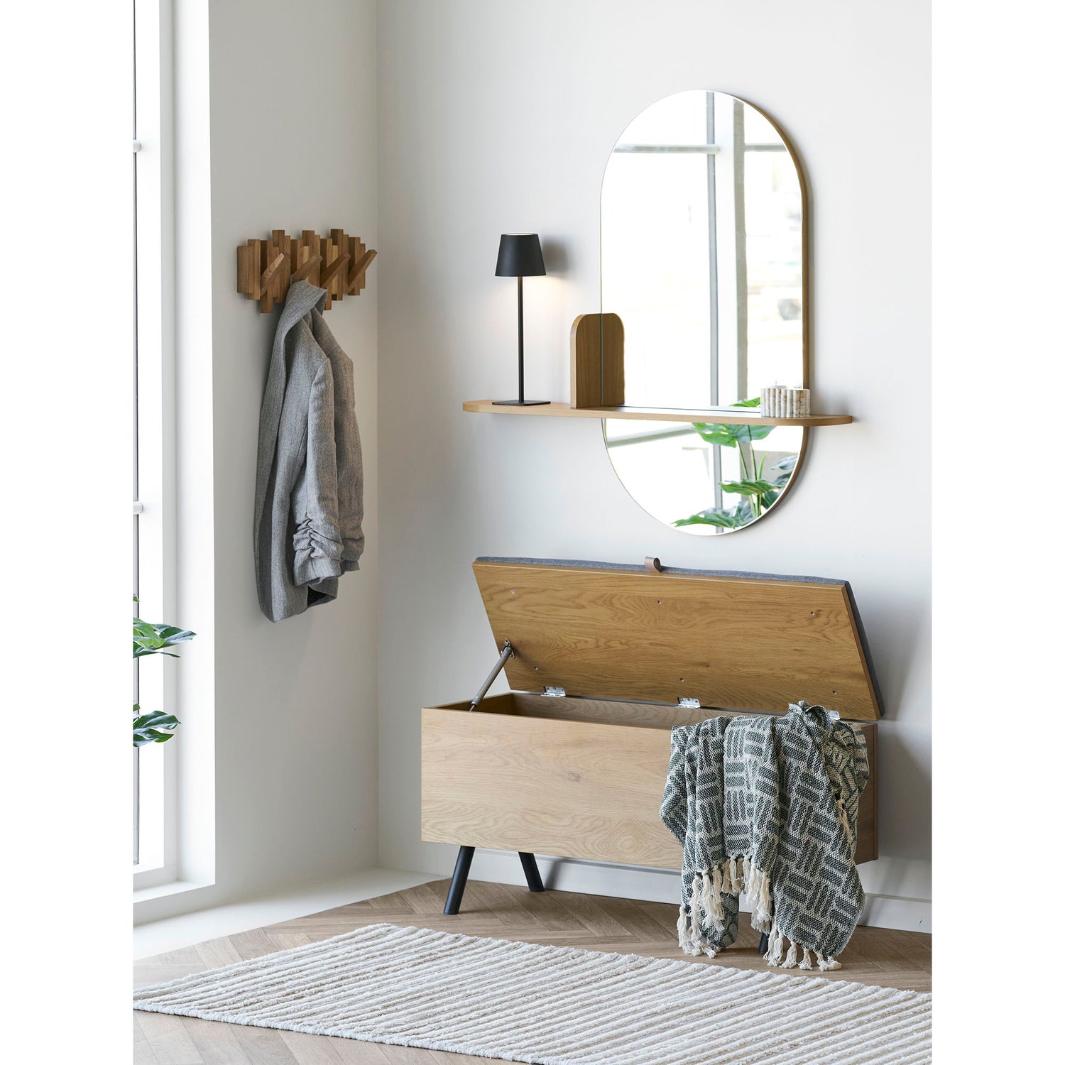 Banco Barco com armazenamento - Banco com armazenamento, Oak Look 92x33x48 cm