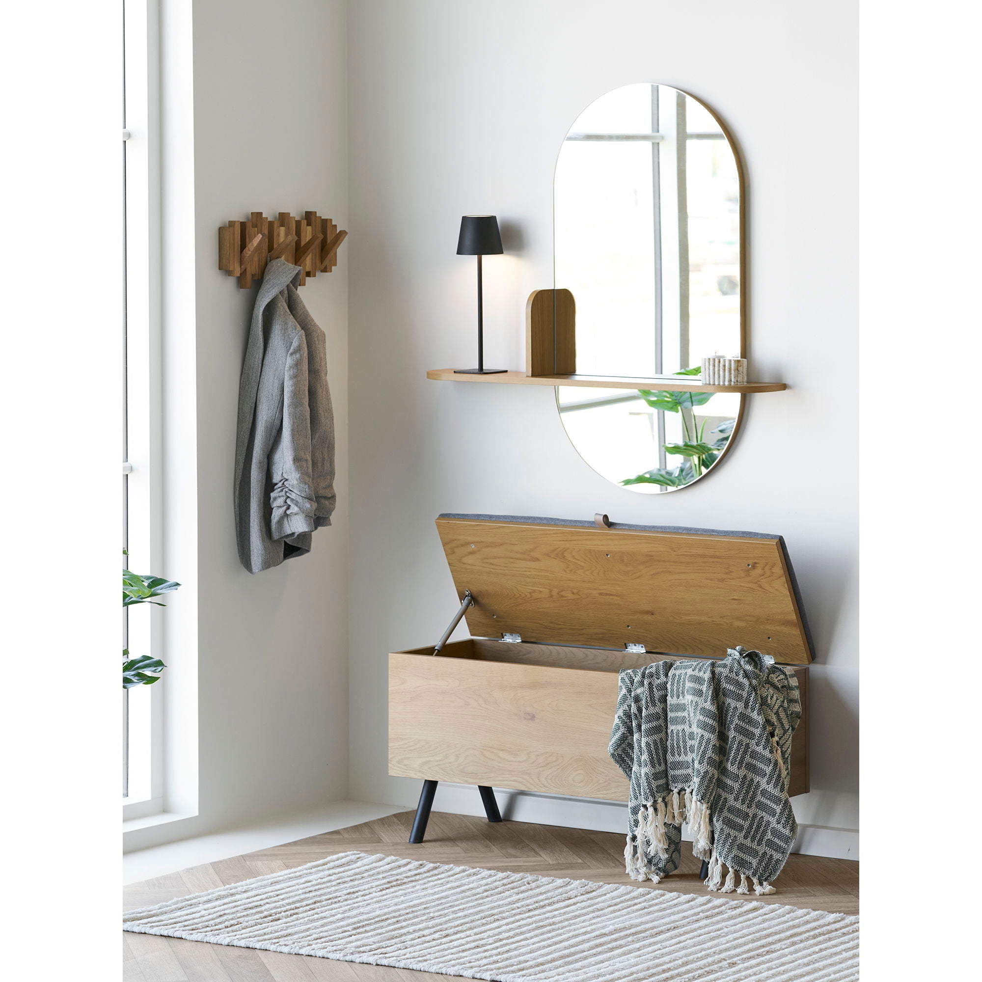 Banco Barco com armazenamento - Banco com armazenamento, Oak Look 92x33x48 cm
