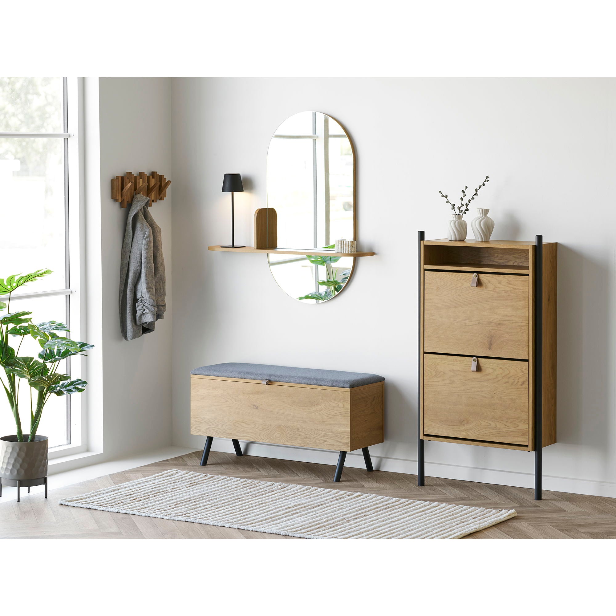 Banco Barco com armazenamento - Banco com armazenamento, Oak Look 92x33x48 cm