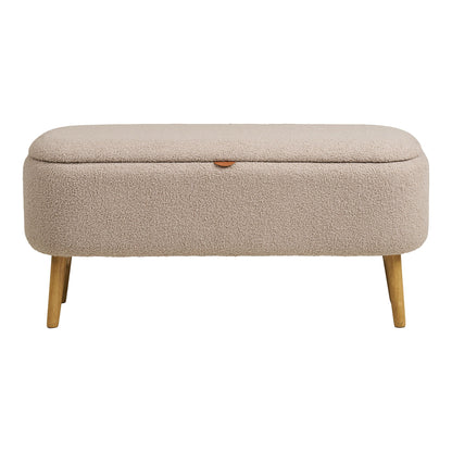 Banco Harlow - Banco com armazenamento, Bouclé, bege 95x37x45 cm, HN1063