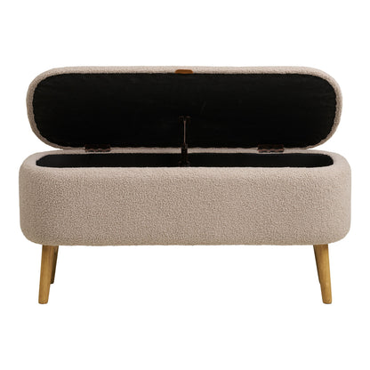 Banco Harlow - Banco com armazenamento, Bouclé, bege 95x37x45 cm, HN1063