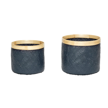 Cesto de tira preto/natureza (conjunto de 2) - Ø34xh30, Ø40xh35cm
