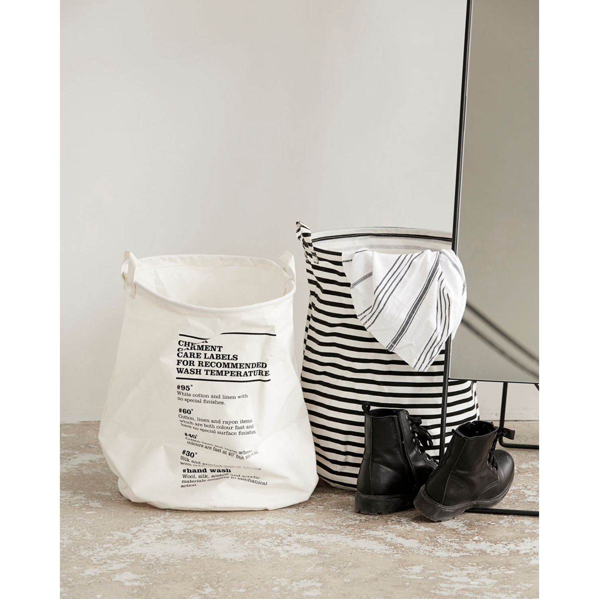 Bolsa de lavanderia, instruções de lavagem de HD, branco