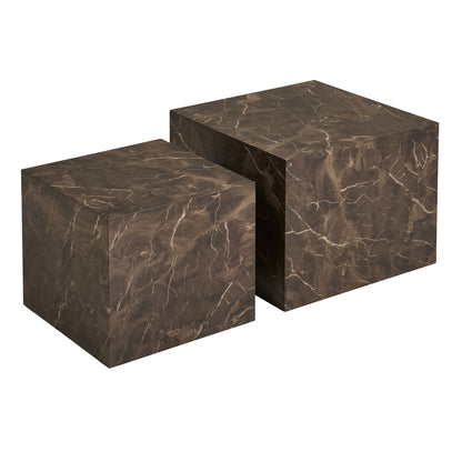Mesa de café Praga - mesa de café, aparência de mármore, conjunto marrom de 2