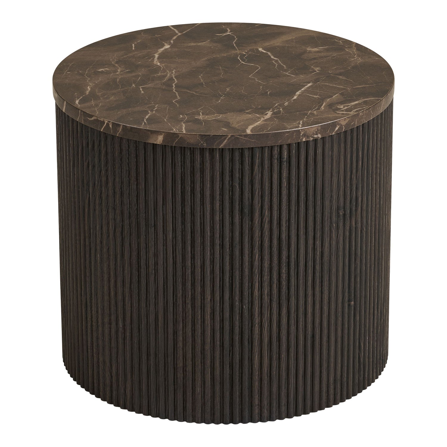 Mesa de canto Rota - mesa de canto, aparência de mármore, marrom escuro Ø45x40 cm