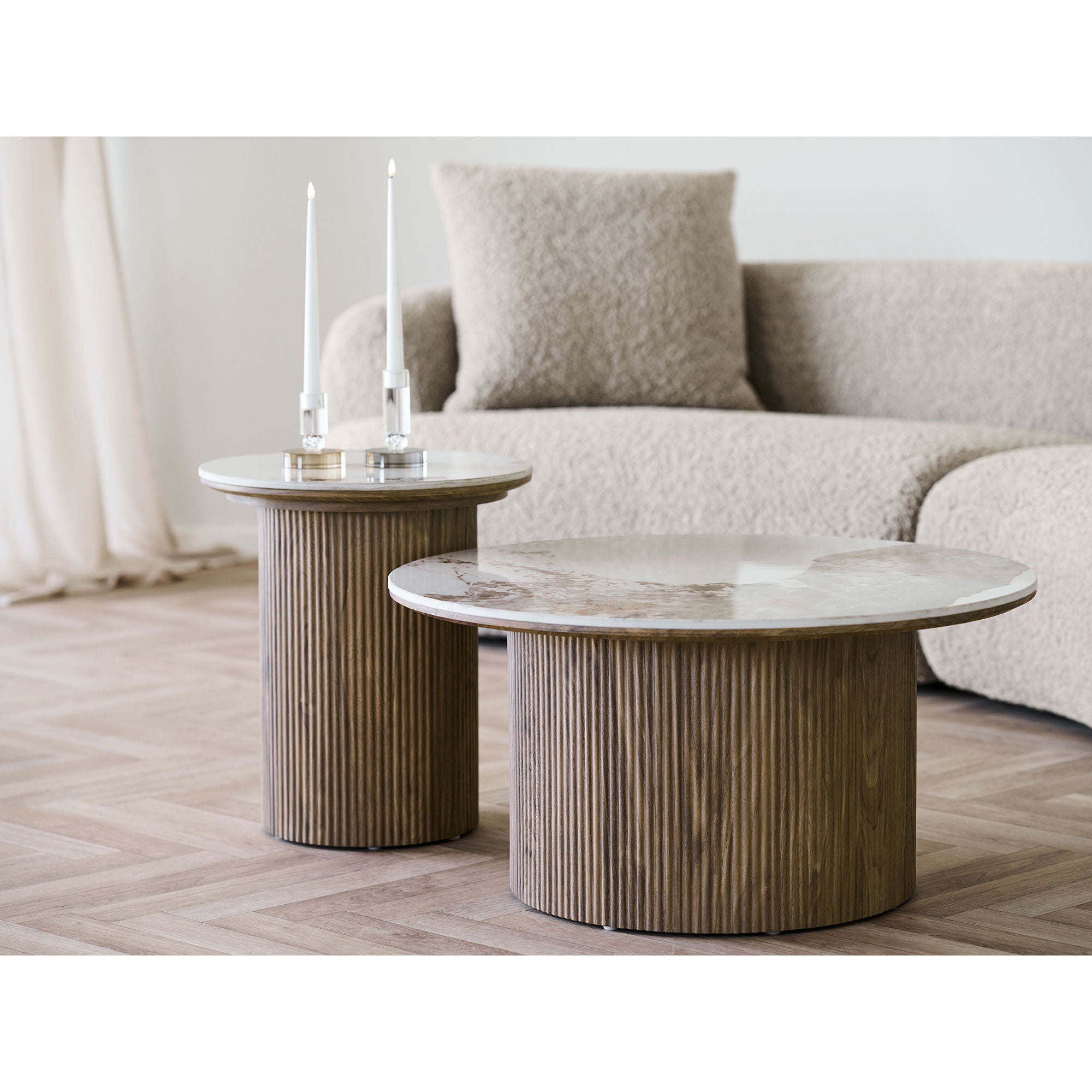 Mesa de café de Atenas - mesa de café, bancada de cerâmica, marrom branco/marrom escuro Ø80x40 cm
