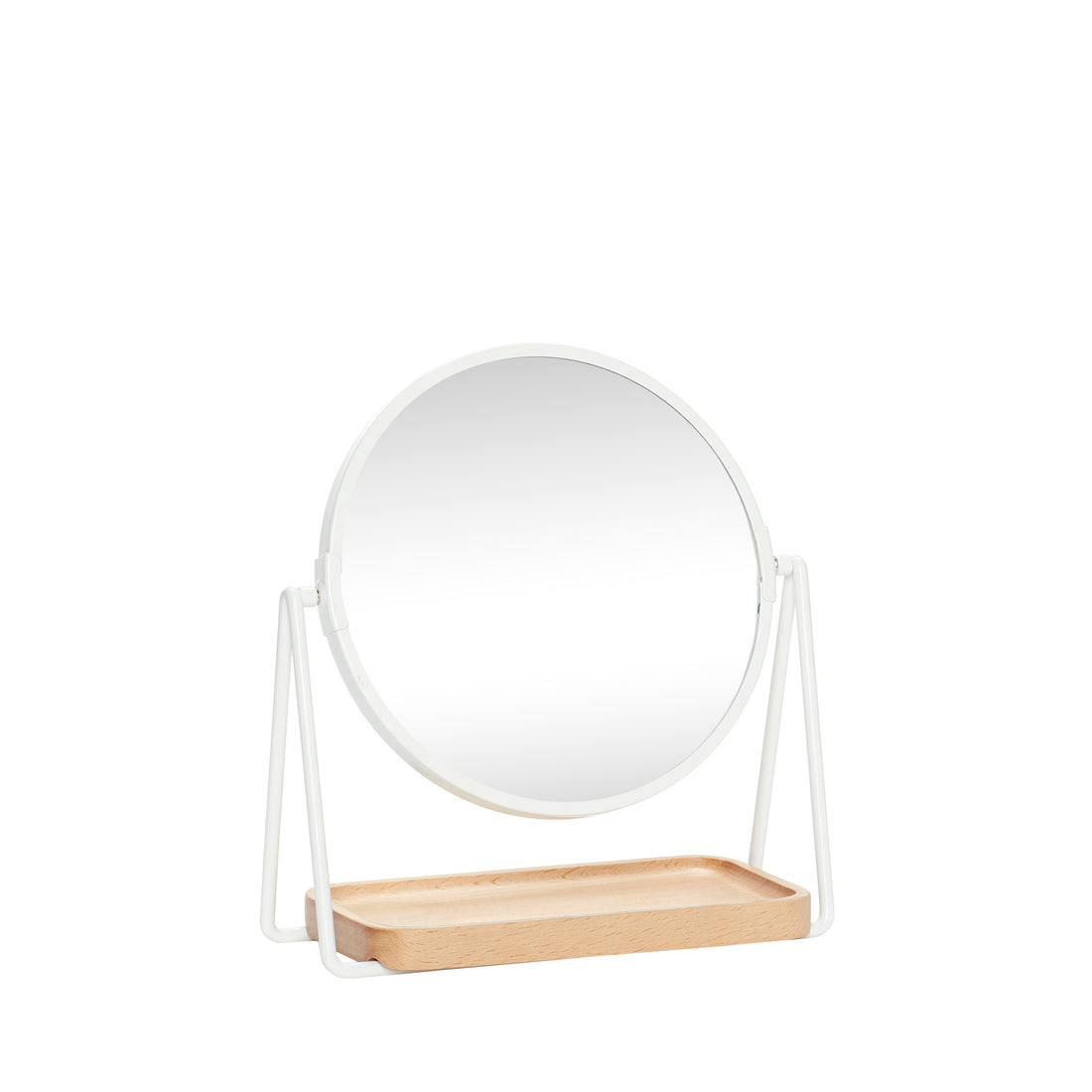 Espelho de mesa de smize branco redondo/natureza - 21x10xh25cm