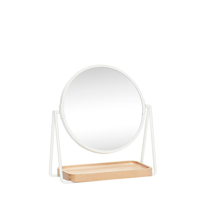 Espelho de mesa de smize branco redondo/natureza - 21x10xh25cm
