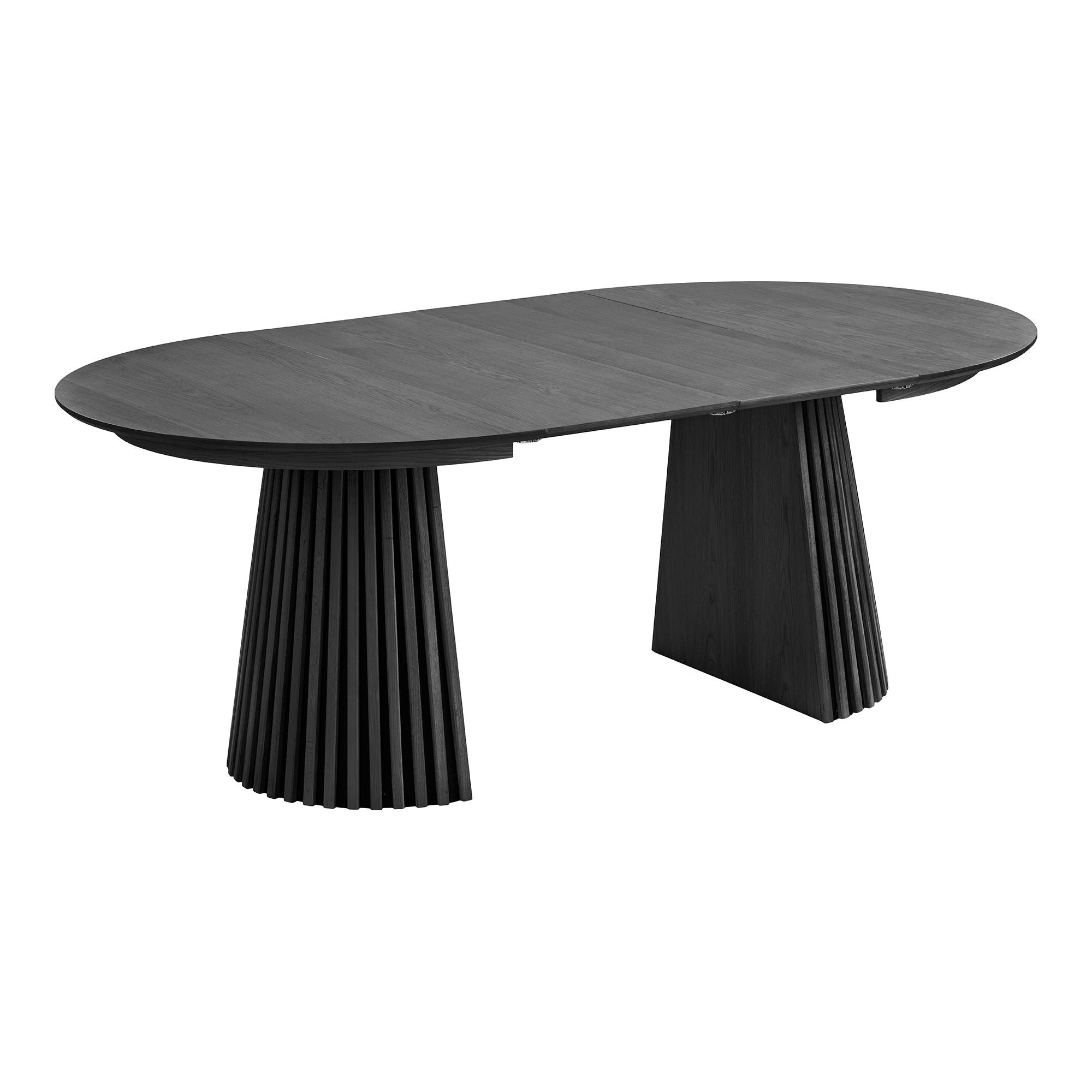 Mesa de jantar Osaka - Mesa de jantar, folheado de carvalho, preto, incl. duas placas adicionais ø120x120-160-200x75 cm