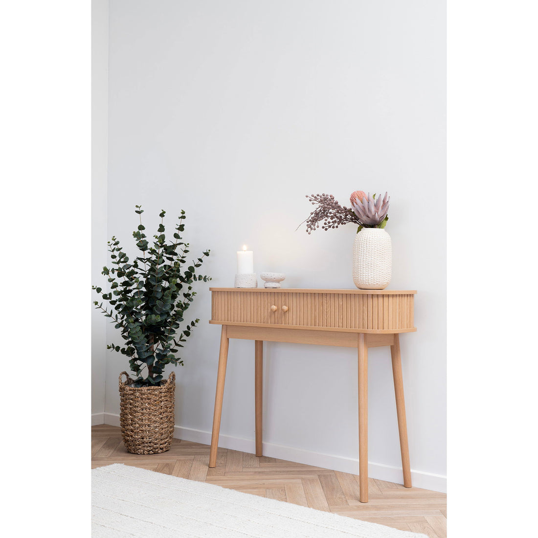 Mesa consola, 2 portas, natural<br>100x30x80 cm