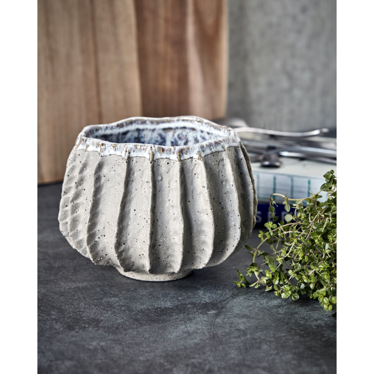 Pote de ervas, hdshell, cinza; bege