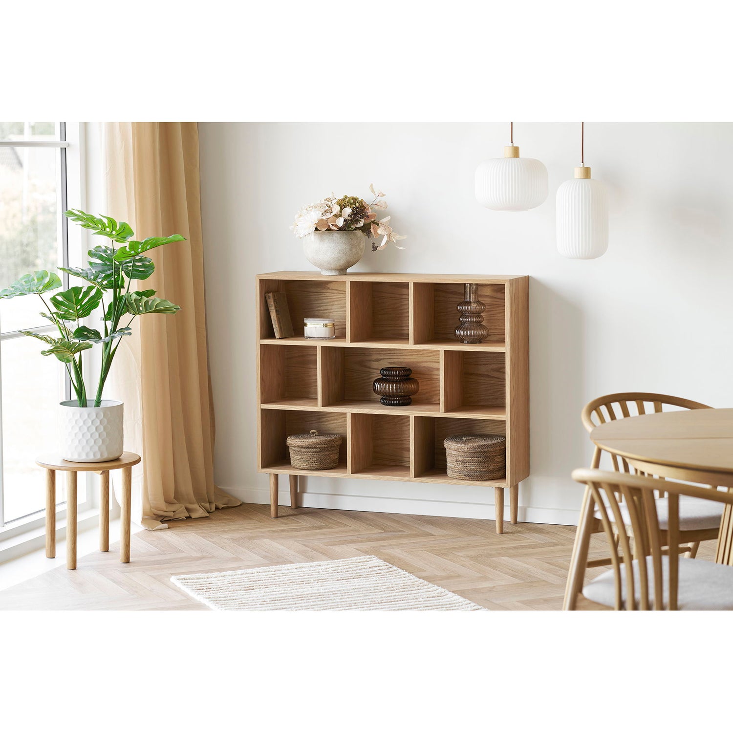 Ashawa Book Shelf - prateleira de livro, verniz de carvalho/carvalho, natureza 30x112x104.5 cm