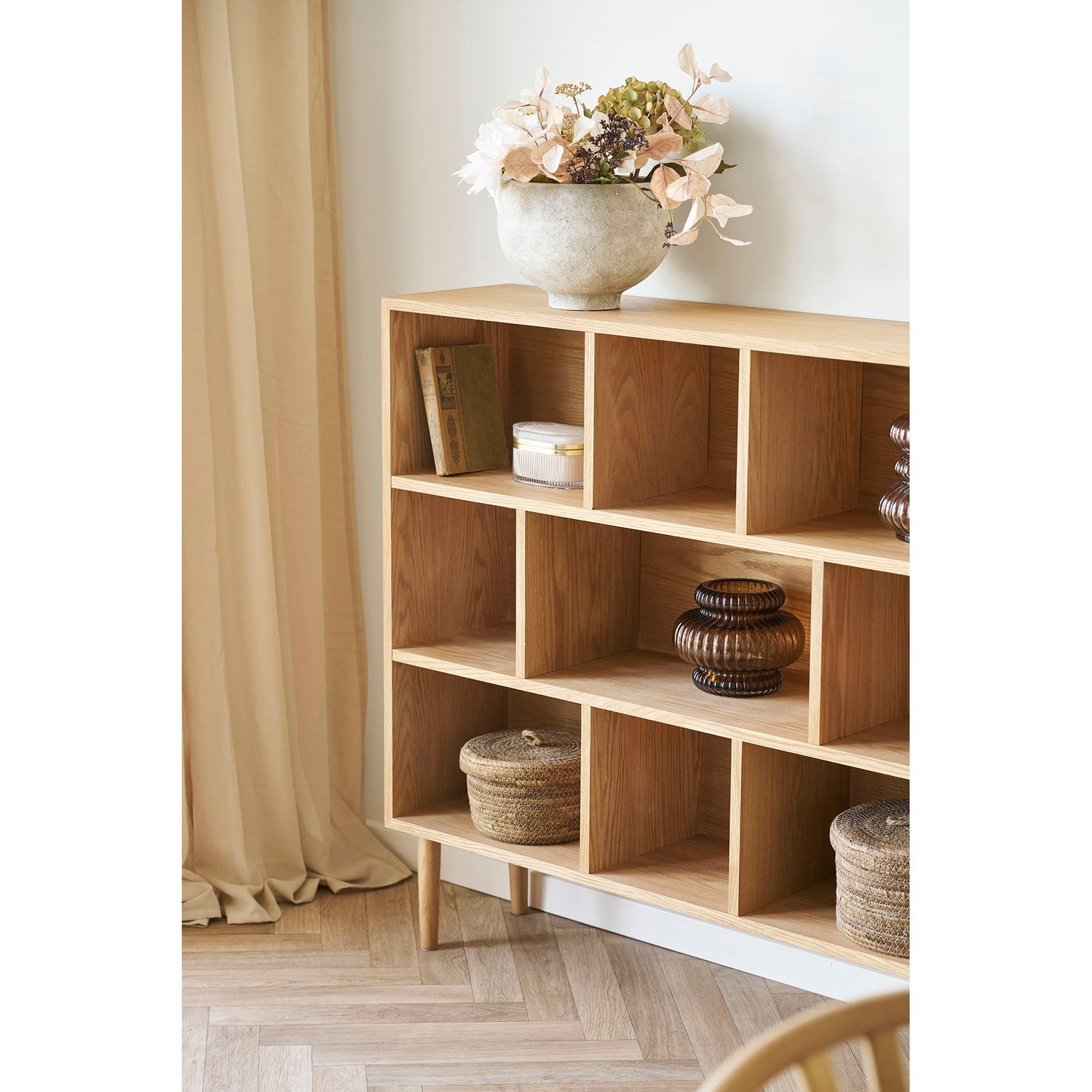Ashawa Book Shelf - prateleira de livro, verniz de carvalho/carvalho, natureza 30x112x104.5 cm