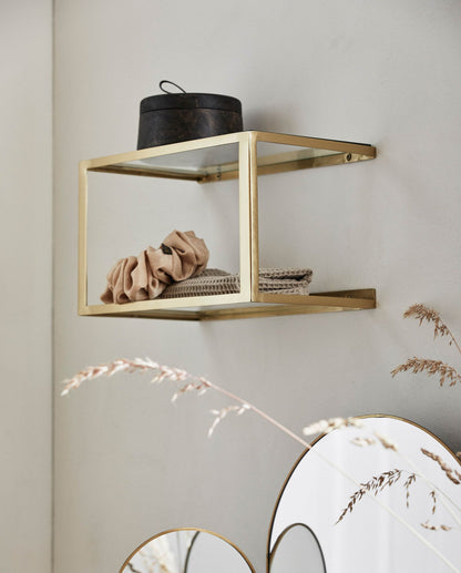 NERA prateleira/cama de metal com vidro - 36x20 cm - acabamento de ouro