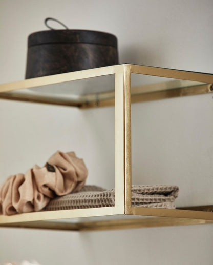 NERA prateleira/cama de metal com vidro - 36x20 cm - acabamento de ouro