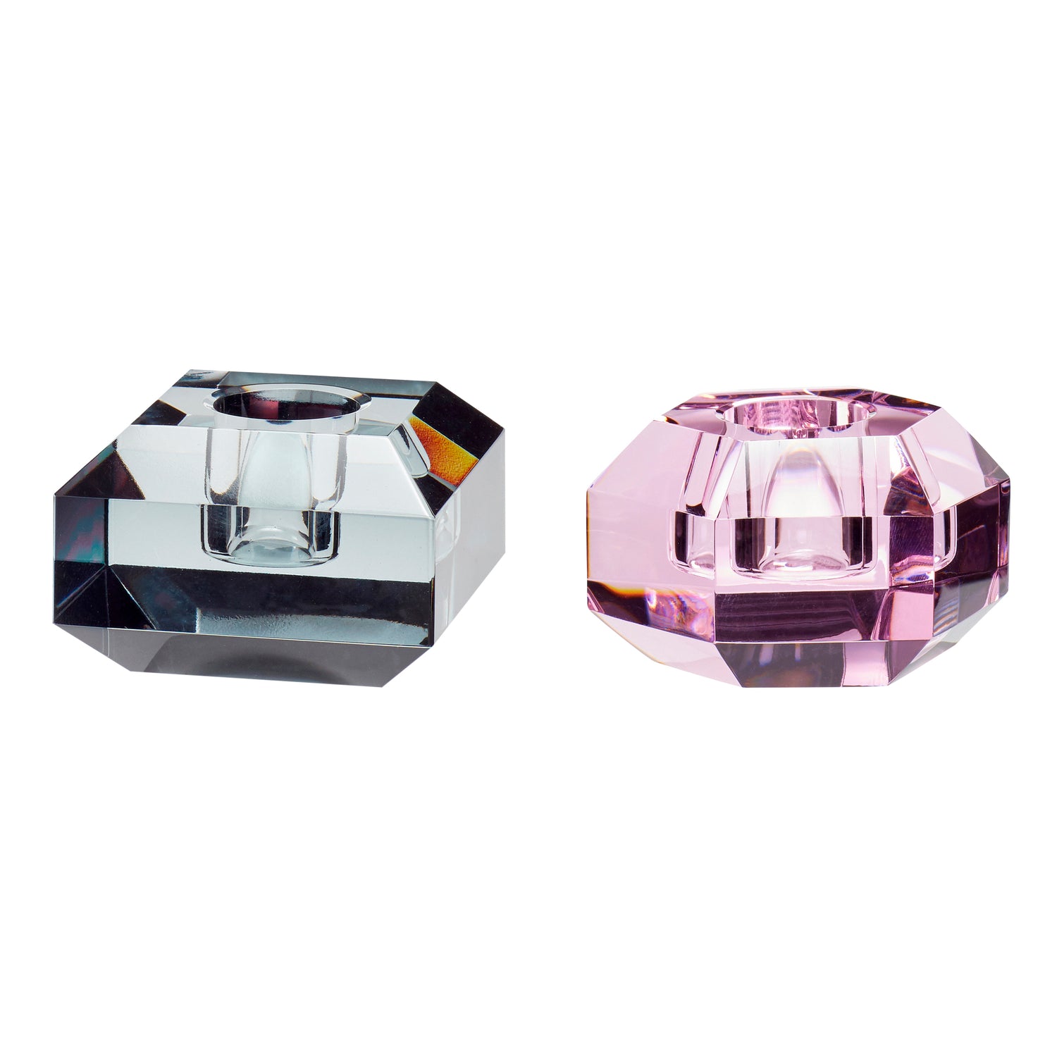 Castiçais Gem Rosa/Cinza (conjunto de 2) - 6x6xh4, ø6xh4cm
