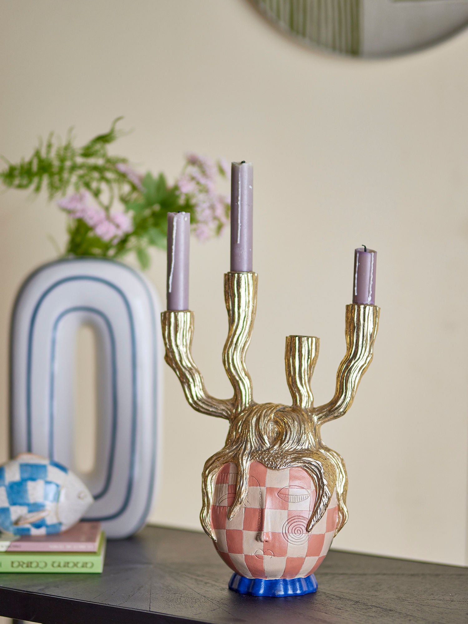 Bloomingville Medusa Candlestick, Ouro, Polyresin