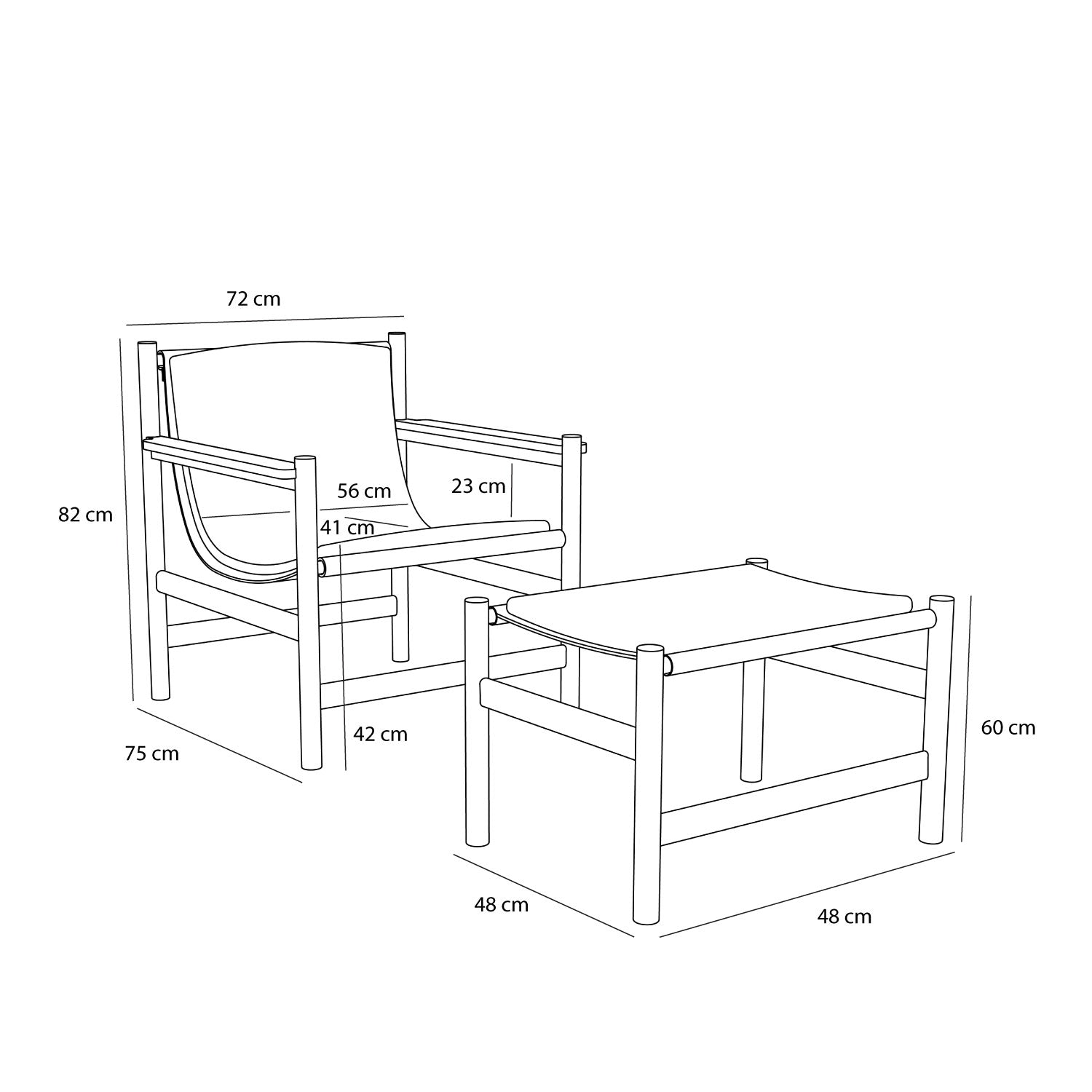 Poltrona/Repouso Heritage Natural/Bege - 75x72xh82cm, 69x49xh43cm