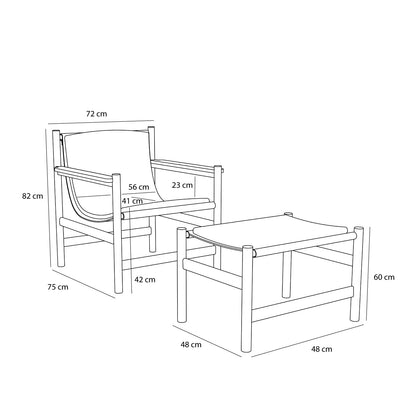 Poltrona/Repouso Heritage Natural/Bege - 75x72xh82cm, 69x49xh43cm