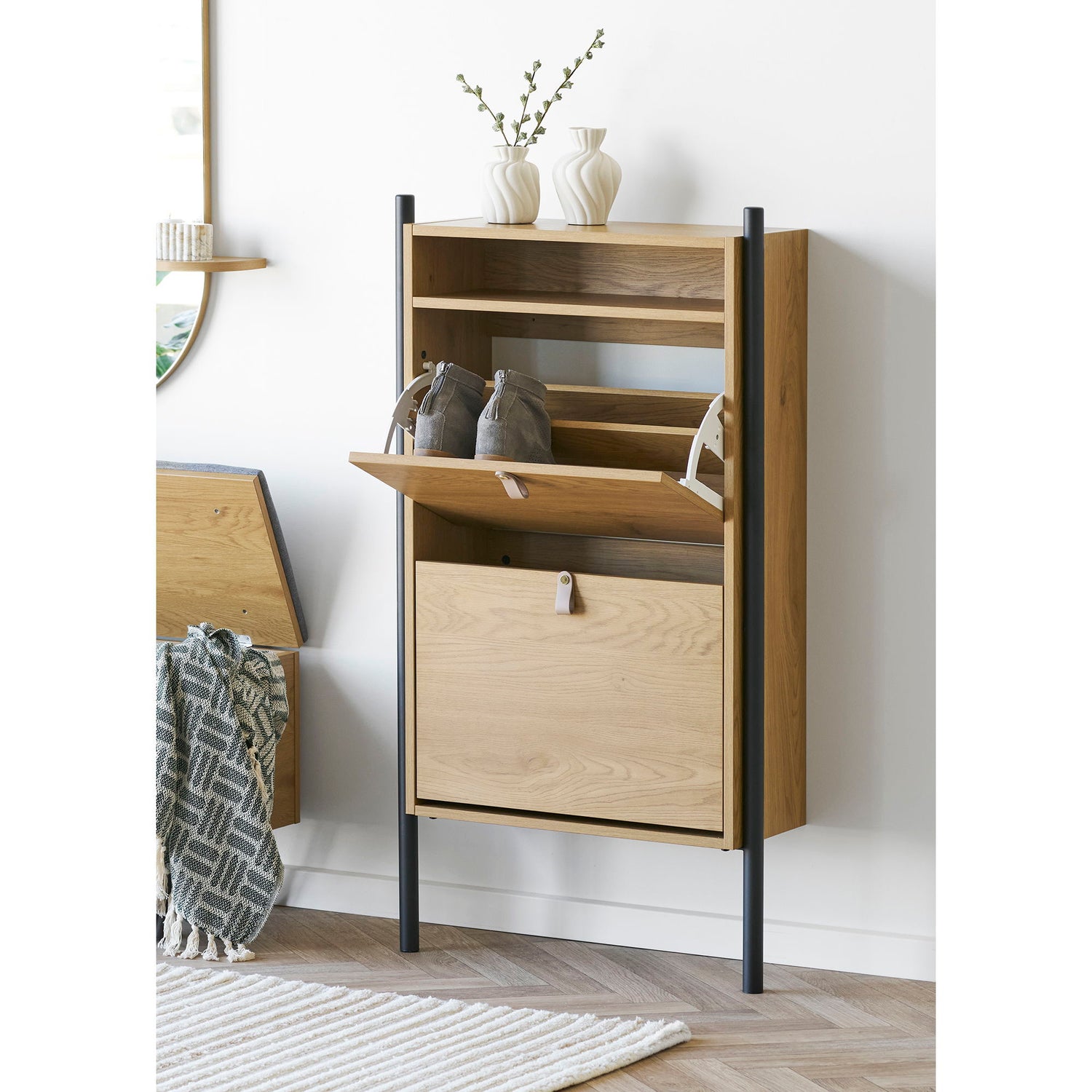 Gabinete de sapatos Barco - Gabinete de sapato, Oak Wood Look 62x26x118 cm