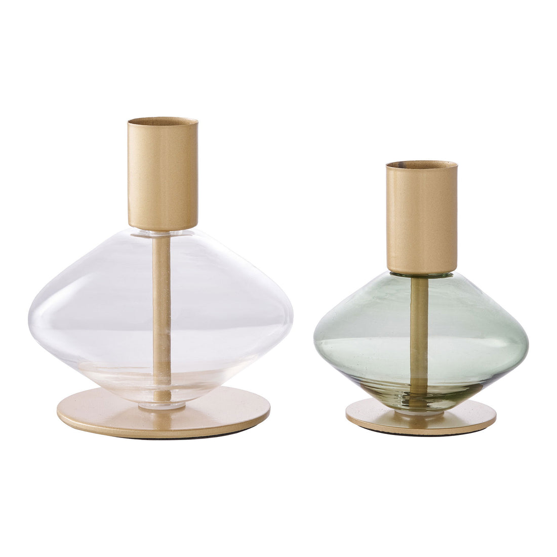 Candlestick - Candlestick, vidro/metal, conjunto transparente/verde de 2