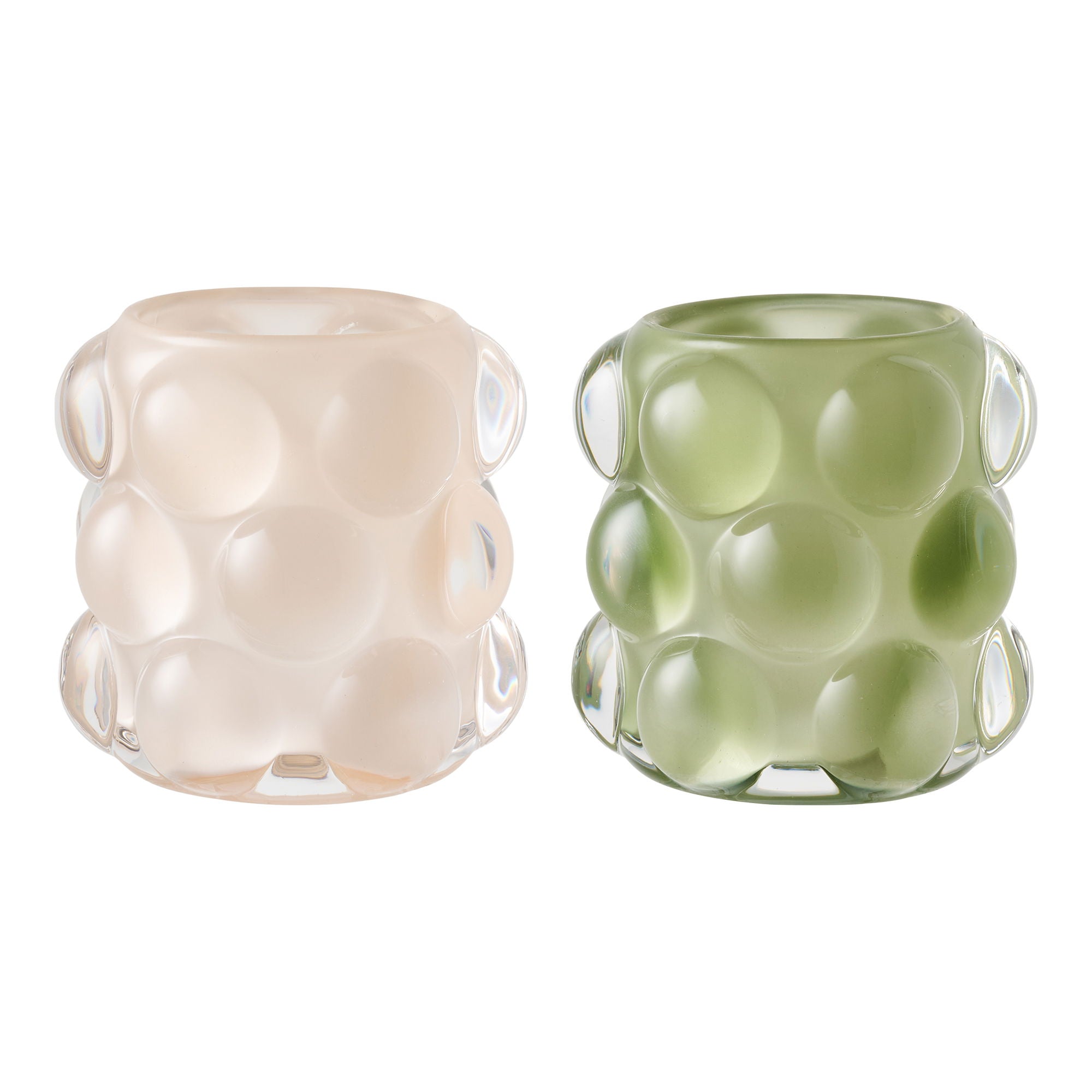 Candlestick - Candlestick, vidro, conjunto bege/verde de 2