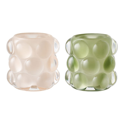 Candlestick - Candlestick, vidro, conjunto bege/verde de 2