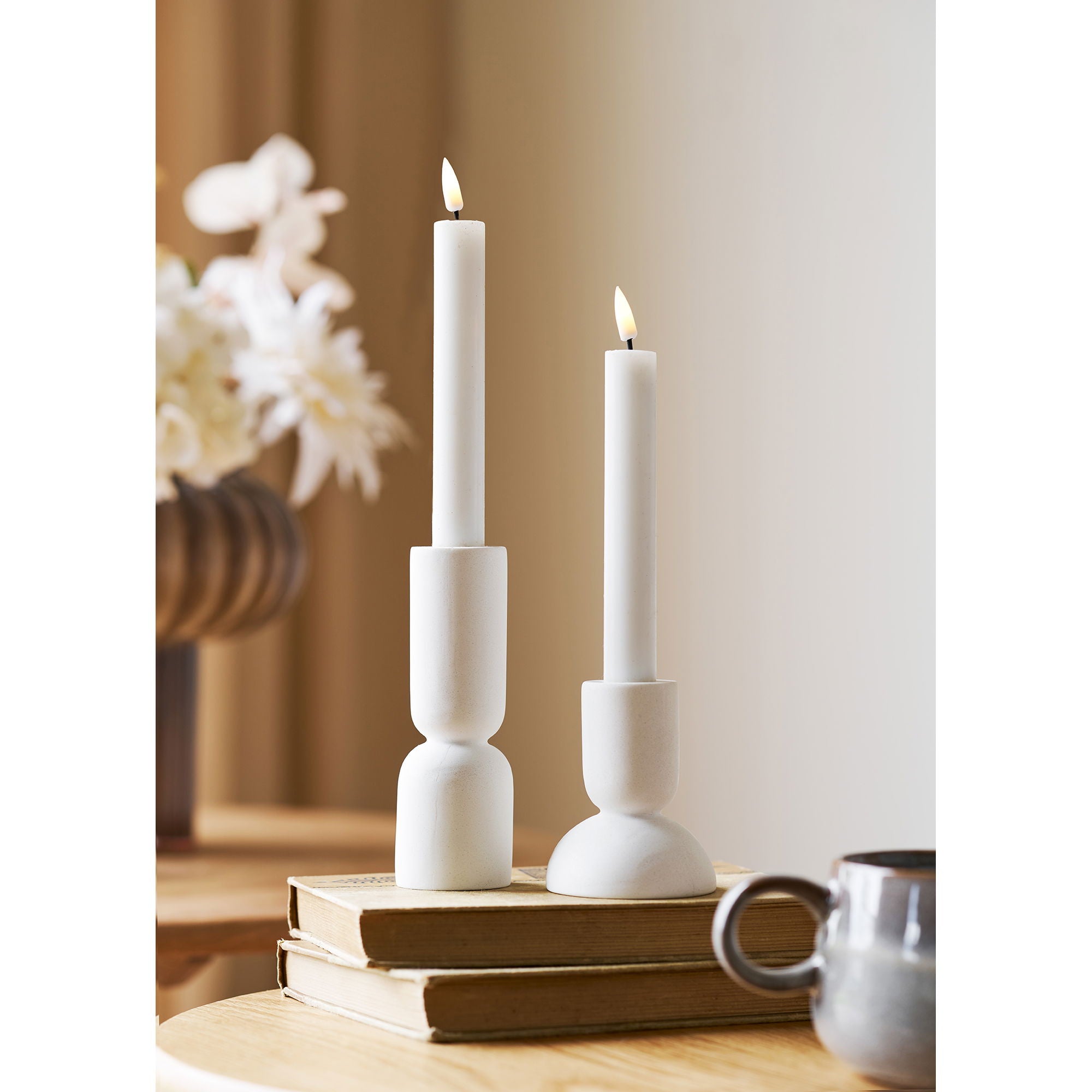 Candlestick - Candlesticks, calcário, conjunto branco de 2