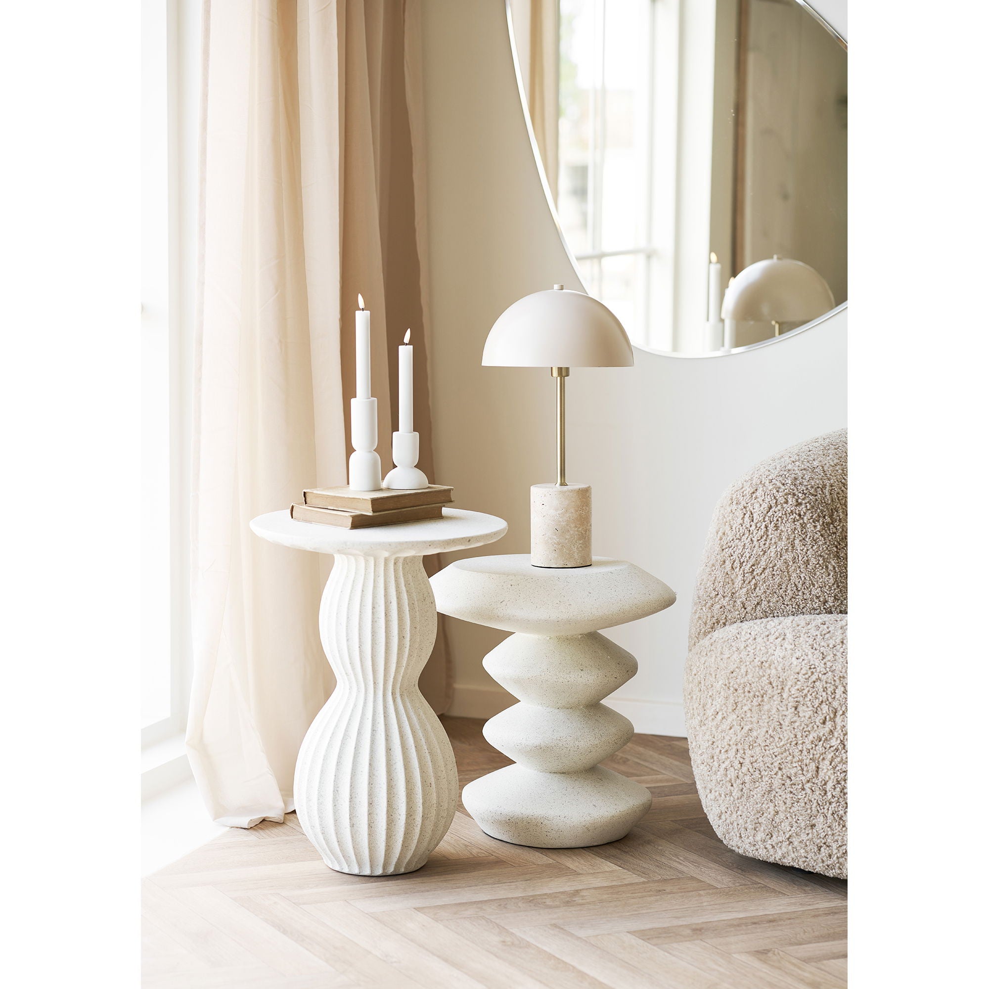 Candlestick - Candlesticks, calcário, conjunto branco de 2