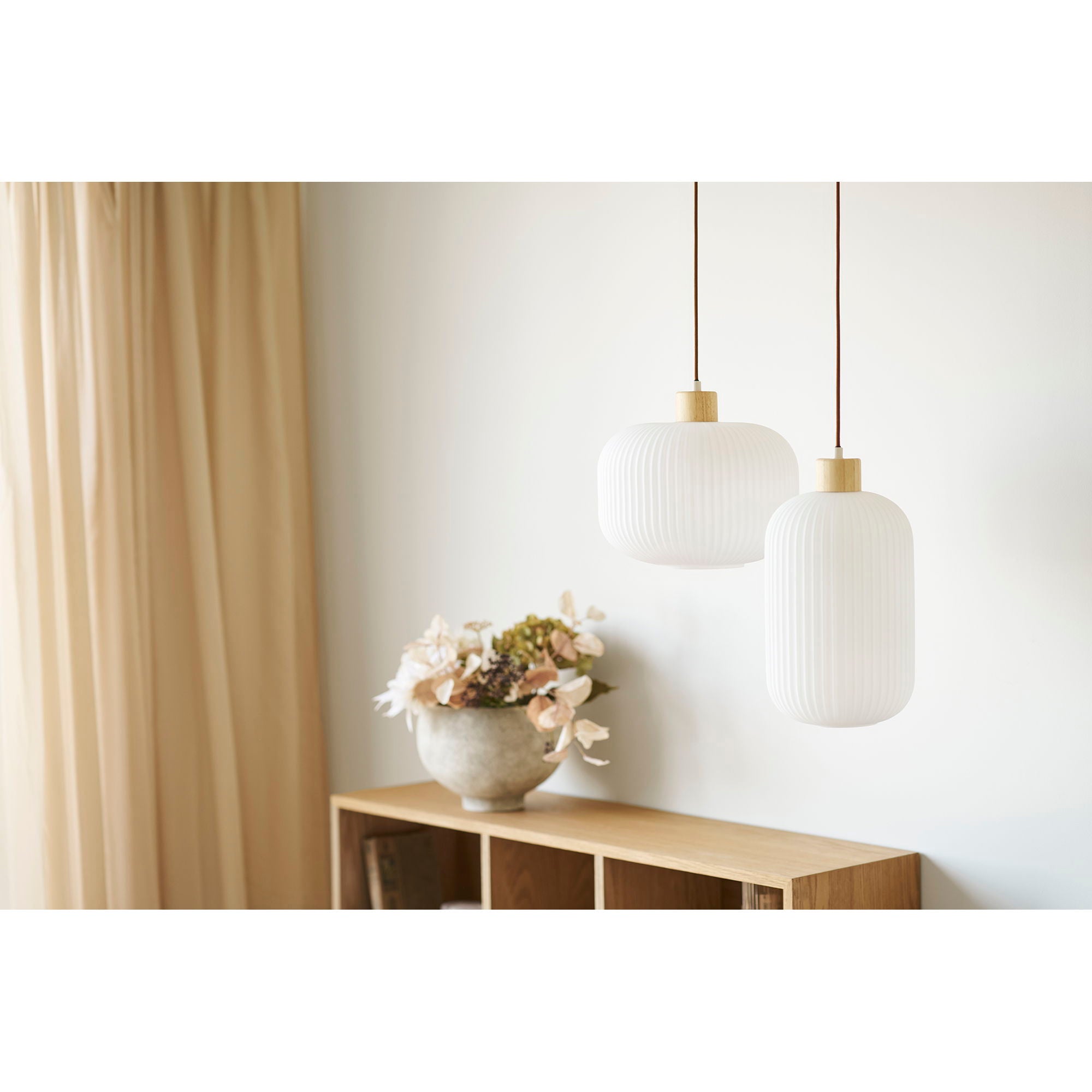 Argalo pendente - pendente, vidro/madeira, branco Ø30 cm