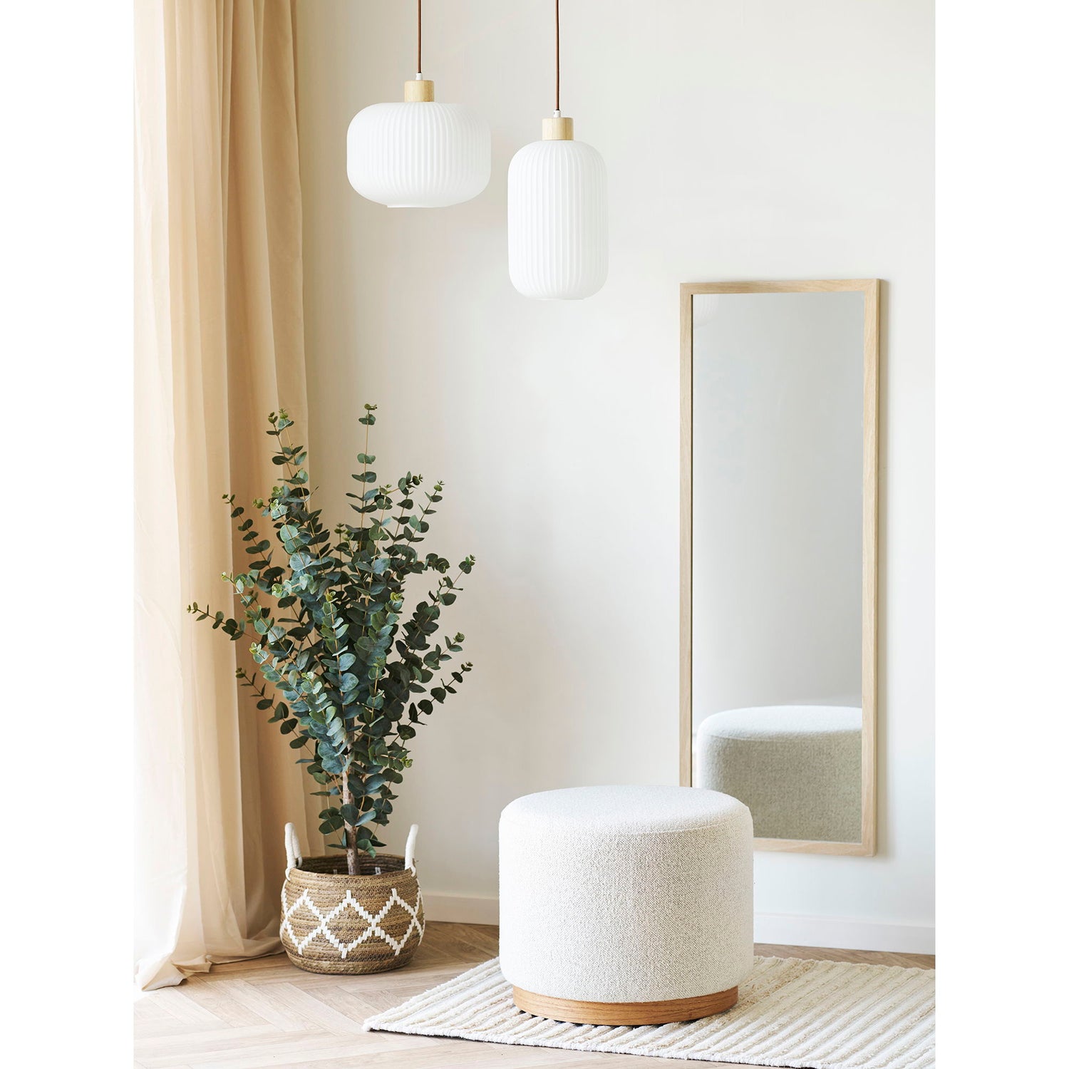 Argalo pendente - pendente, vidro/madeira, branco Ø20 cm