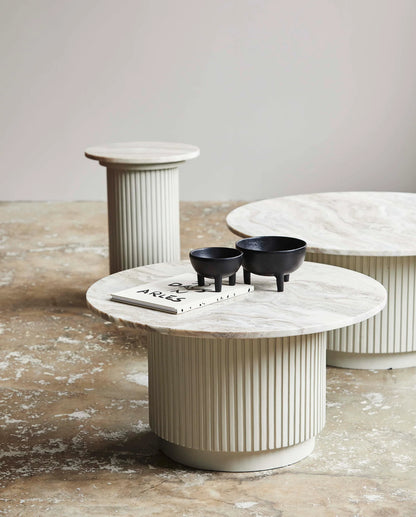Erie Round Coffee Table em madeira e mármore - Ø90 cm - branco cru, marrom, bege