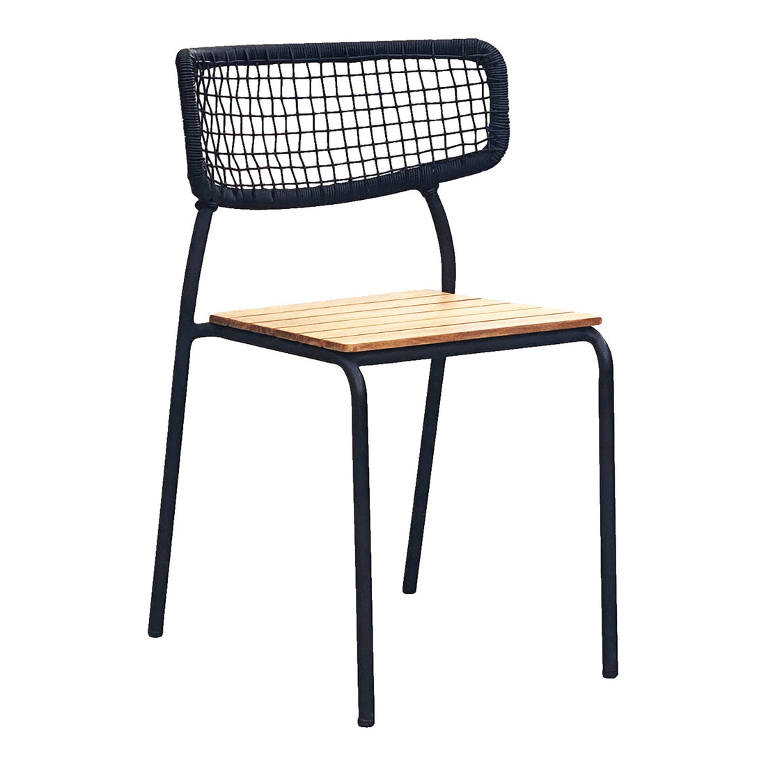 Cadeira de mesa de jantar, teca, corda preta, pernas pretas