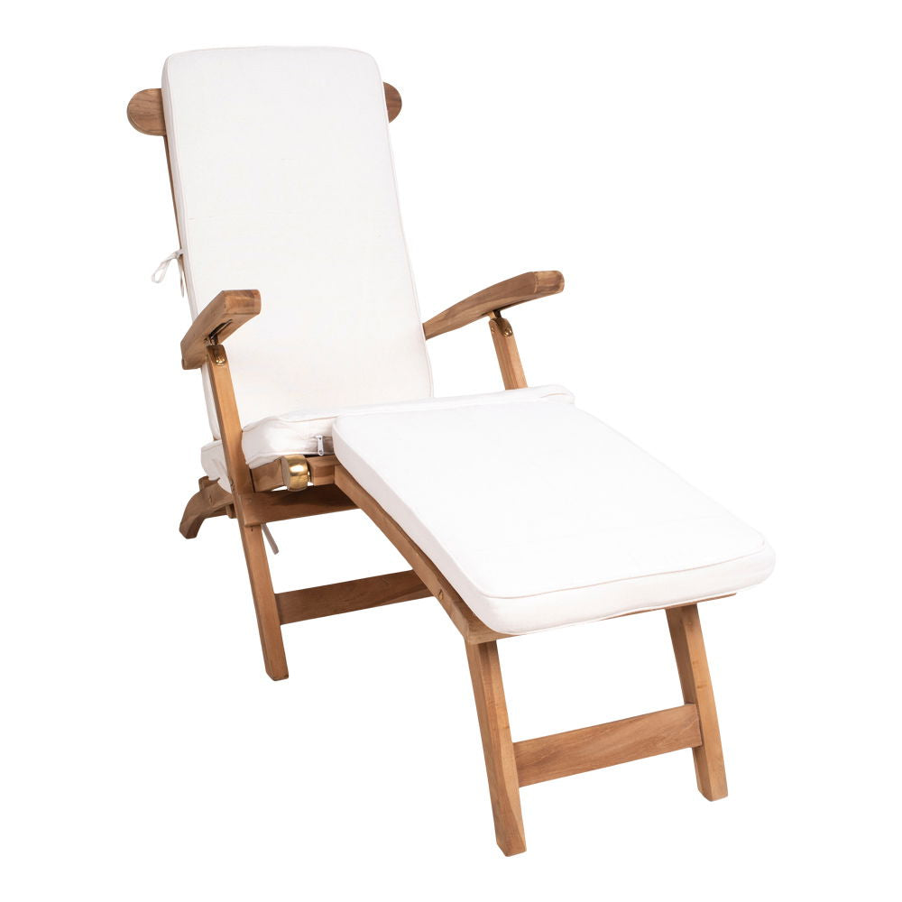 Arrecife Cover Chair com Cadeira Deck Cushion - Cadeira de convés com almofada de cadeira de convés, teca/algodão, natureza/branco