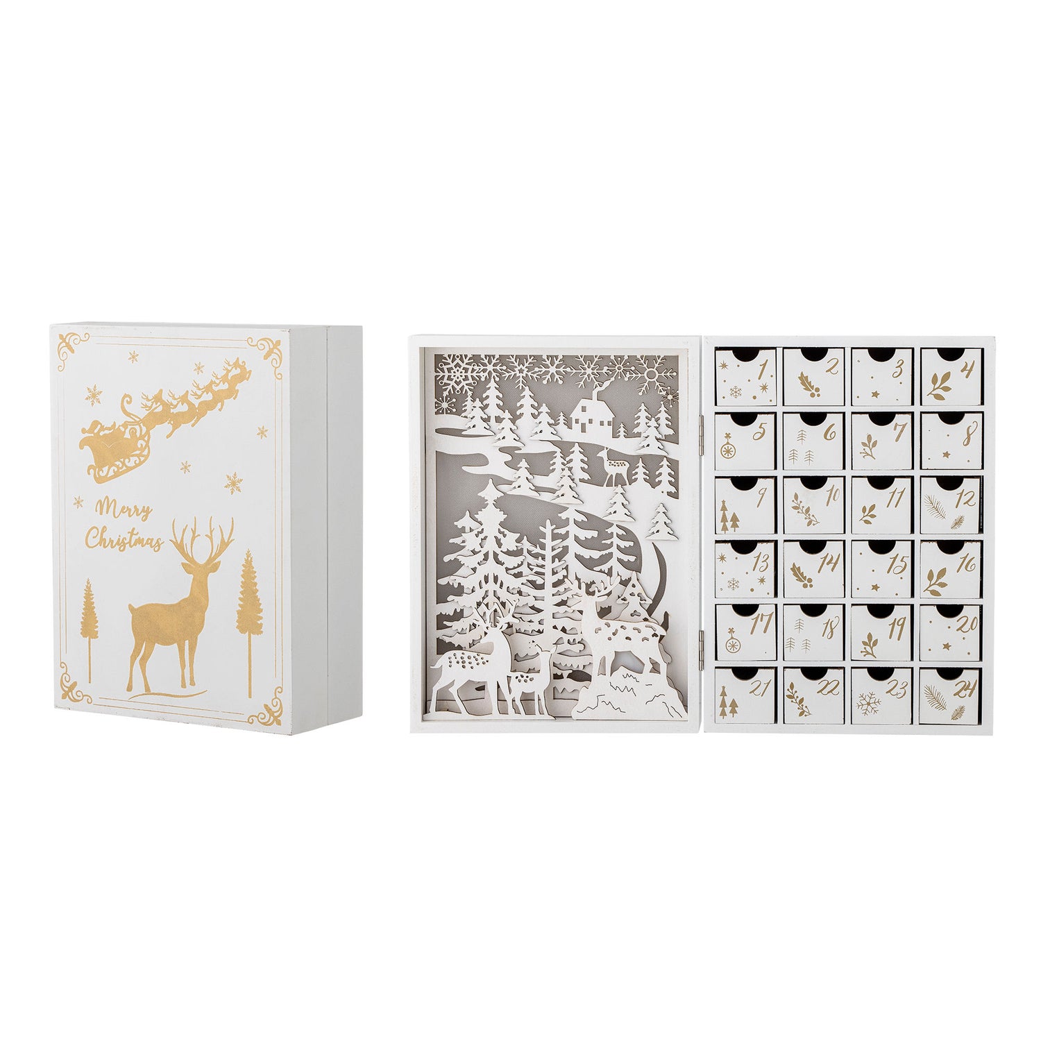 Calendário elimeiro de Bloomingville com luz, branca, compensado