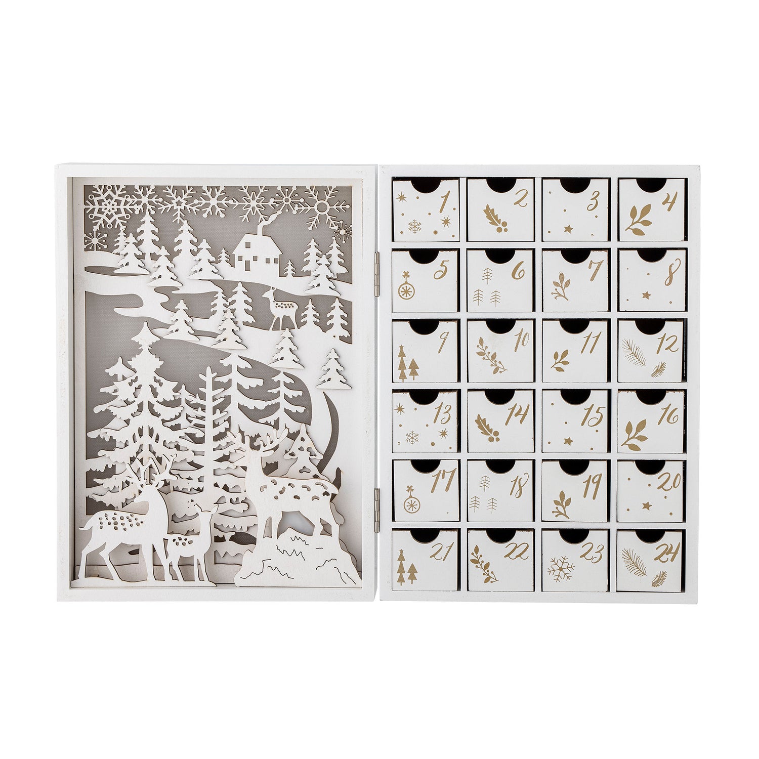 Calendário elimeiro de Bloomingville com luz, branca, compensado