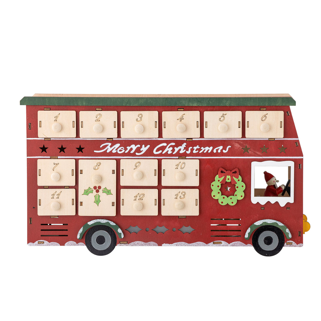 Calendário de Bloomingville Edward com luz, vermelho, madeira compensada