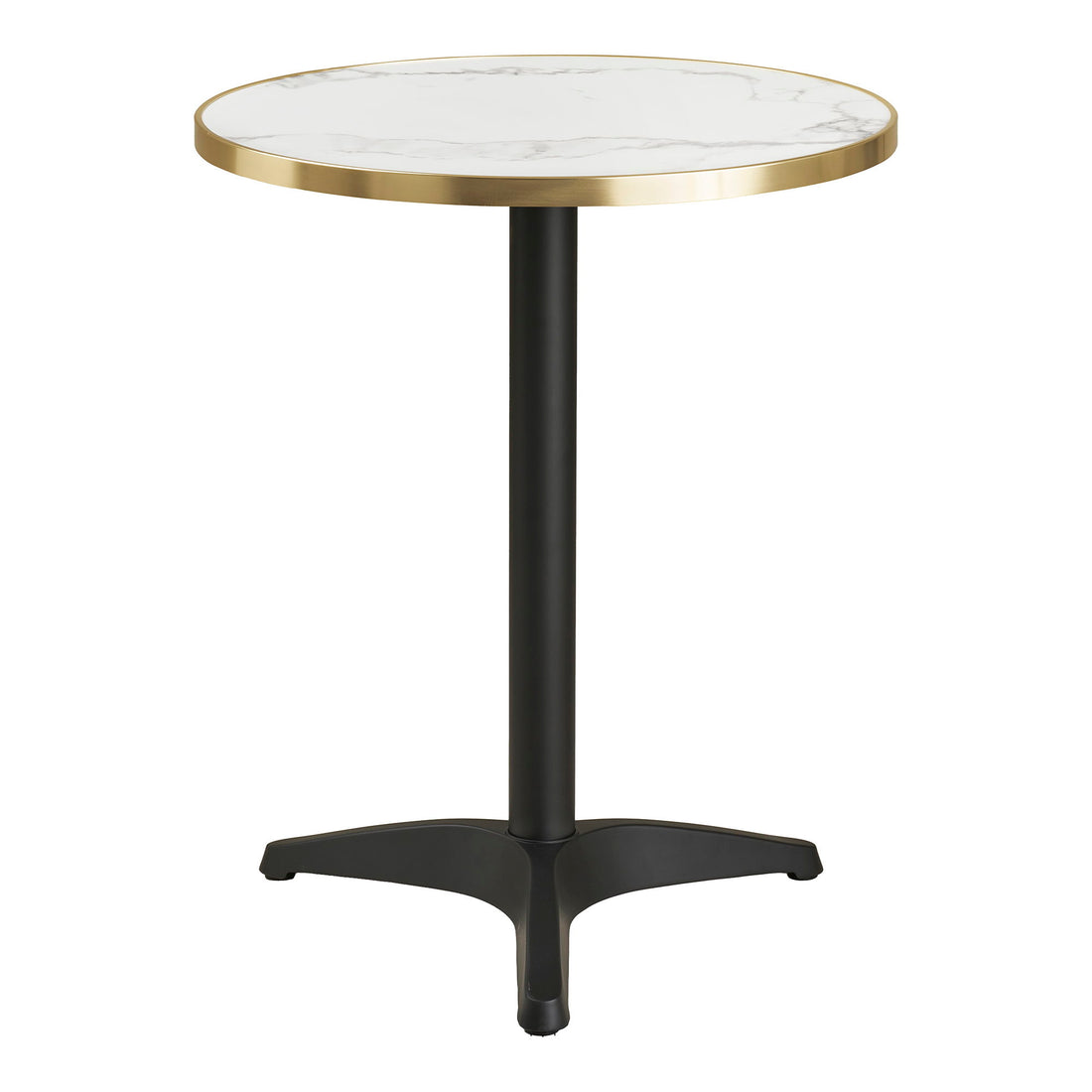Tabela de cafés - mesa de café, marmore look bancada, branco com borda dourada, pernas pretas, alumínio Ø60x73 cm