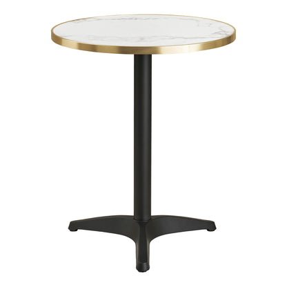 Tabela de cafés - mesa de café, marmore look bancada, branco com borda dourada, pernas pretas, alumínio Ø60x73 cm