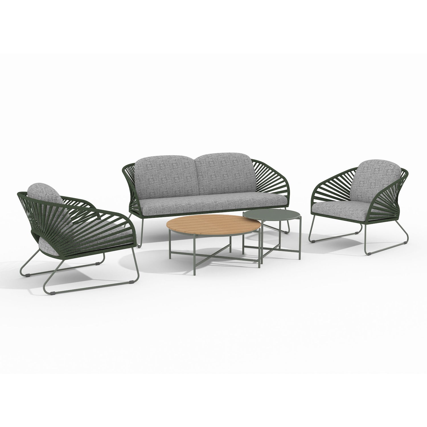 Conjunto de lounge, aço, cinza, verde, incl. almofadas
