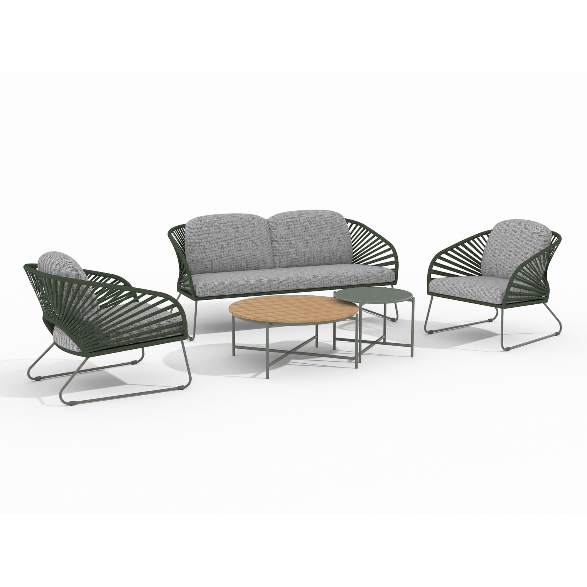 Conjunto de lounge, aço, cinza, verde, incl. almofadas
