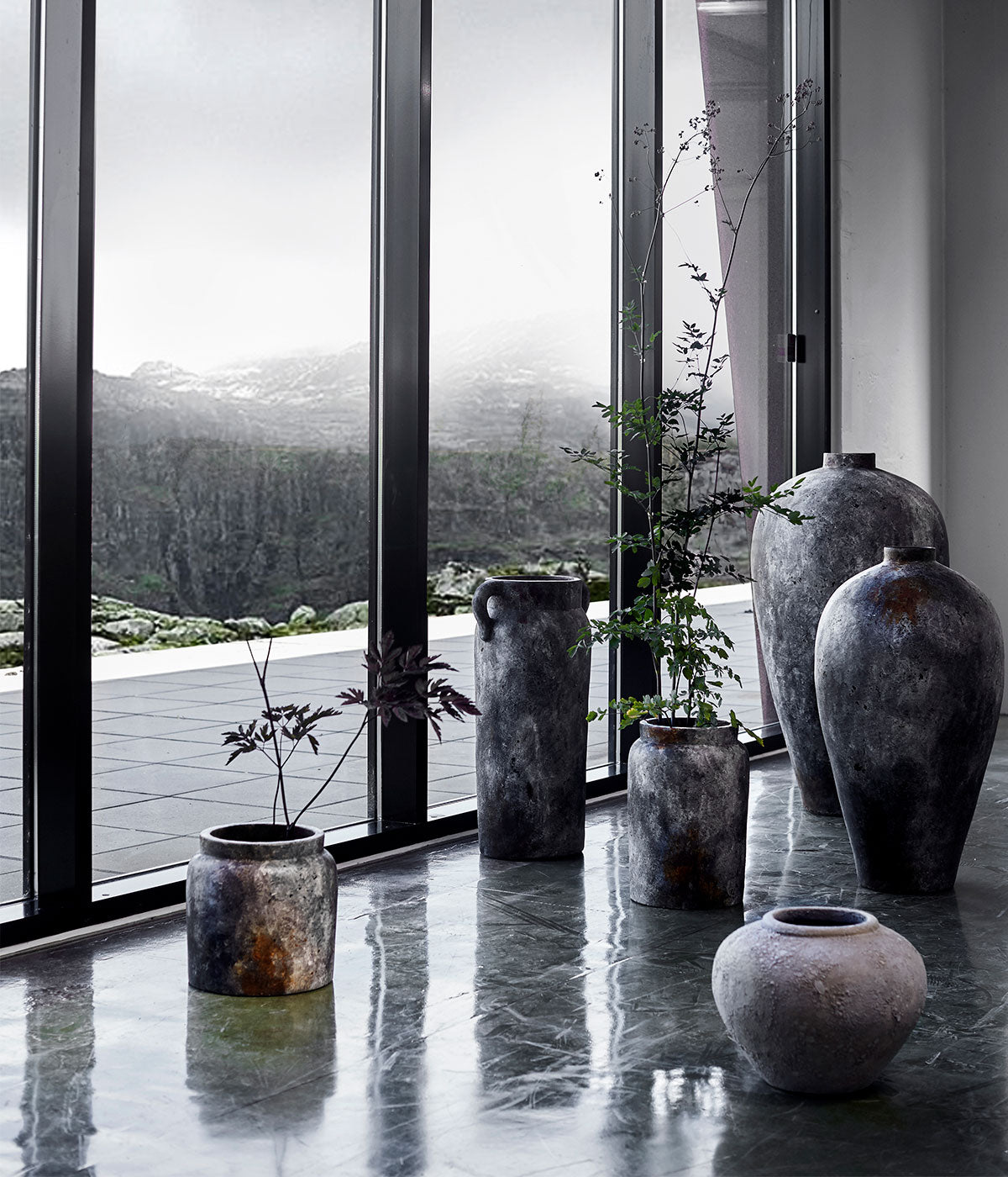 Pote de eco 80 - ferrugem cinza - terracota - h: 80 Ø: 45 cm