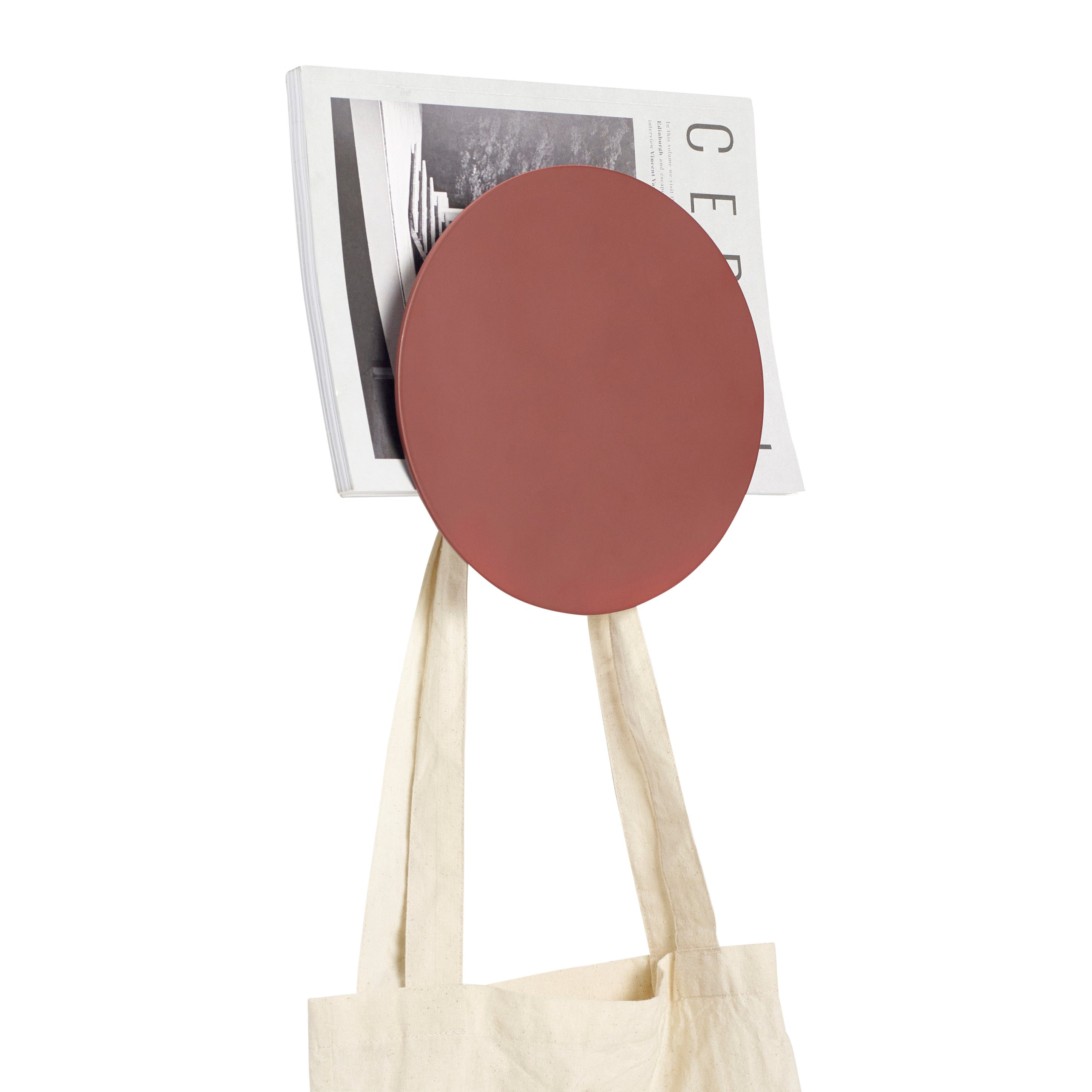 Porta-revistas duplo com gancho Vermelho - ø22x8cm