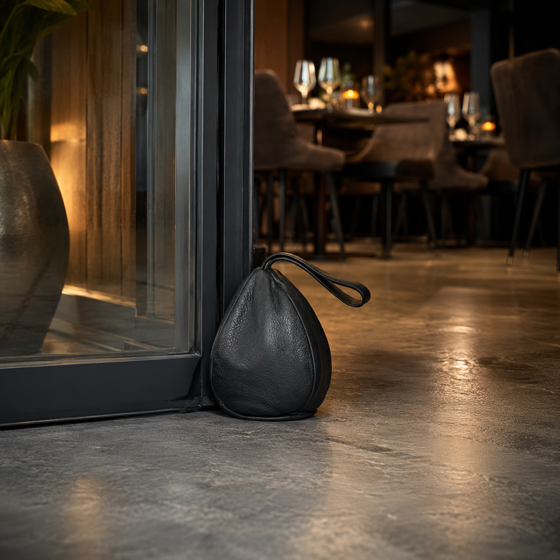 Batente de porta em couro - modelo em forma de gota preto