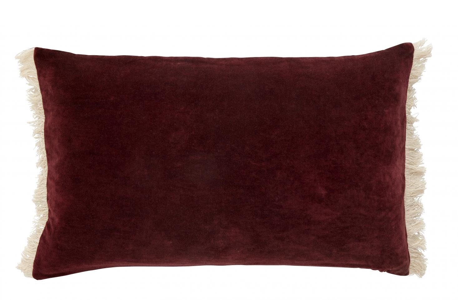 Travesseiro de veludo Nordal com franjas - Bordeaux 65x40 cm