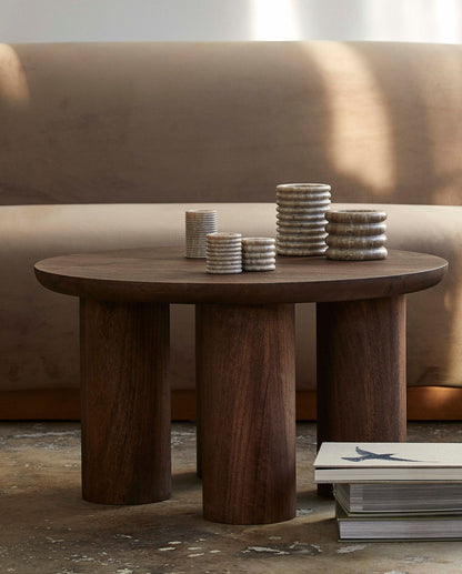 Otok Candlestick em mármore - grande - H8 cm - marrom claro