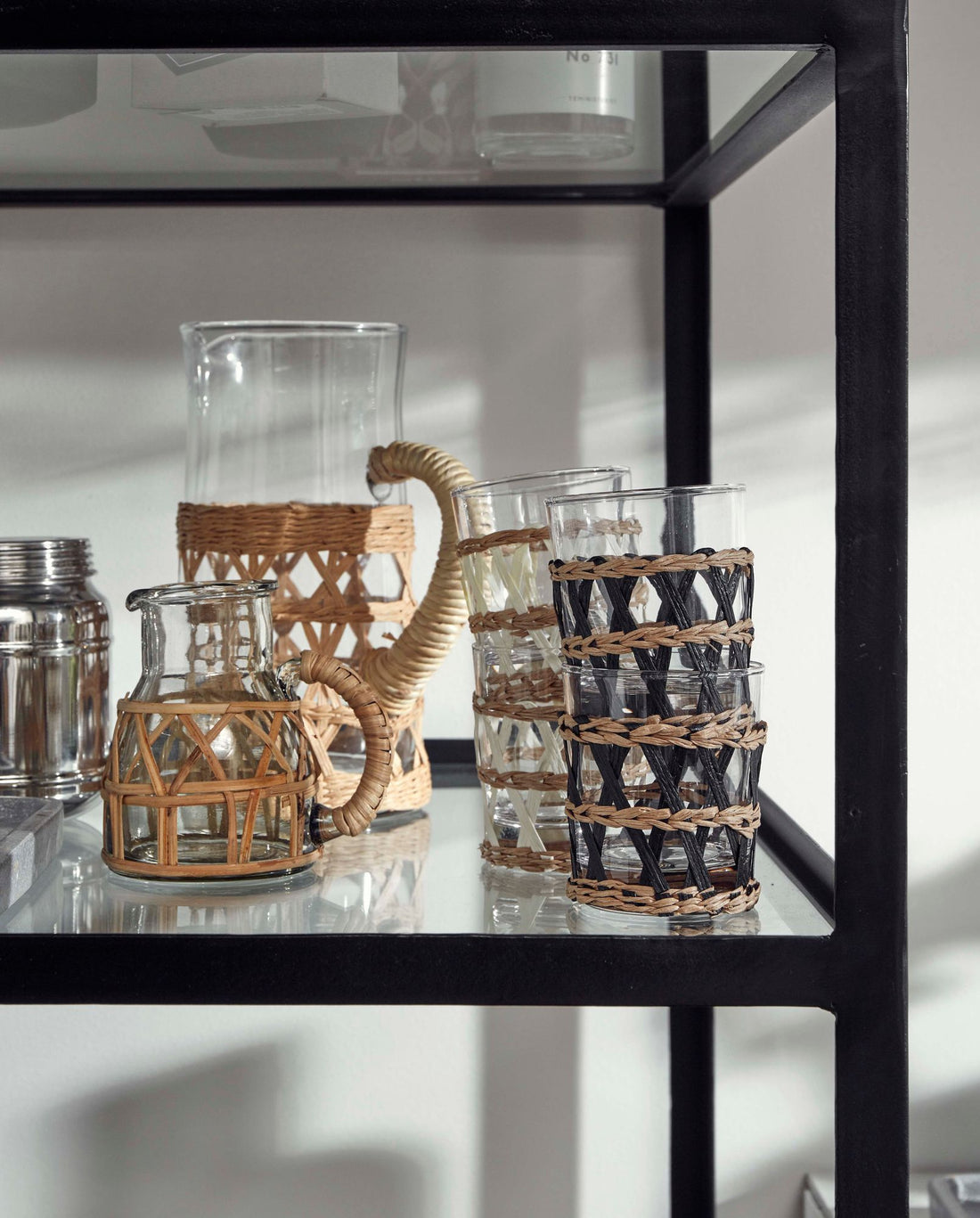 Weva Pitcher em vidro transparente com vime - H24 cm - Natureza