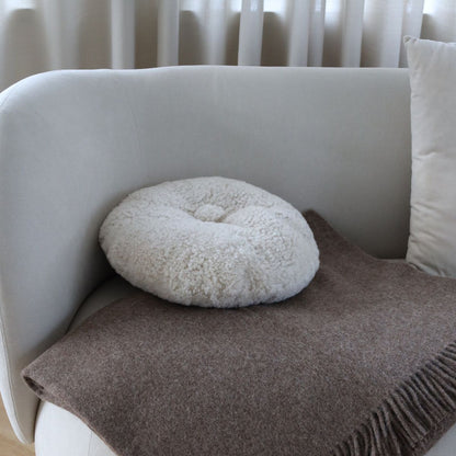 Almofada de pele de cordeiro | Pêlo curto | Nova Zelândia | Dupla Face | D40cm