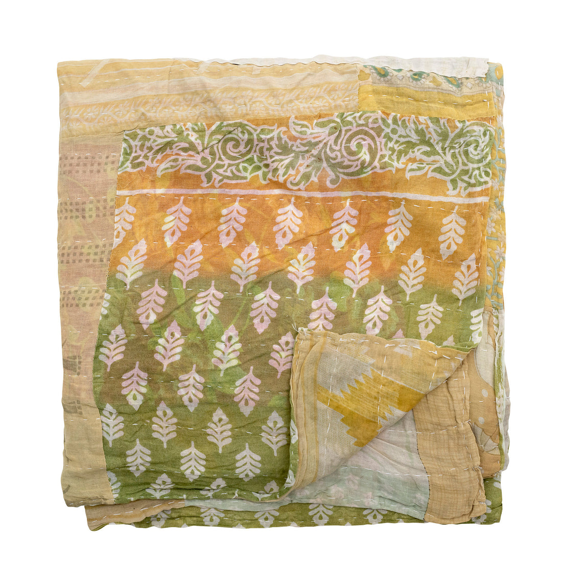 Colcha de sari de Bloomingville, amarelo, algodão reciclado