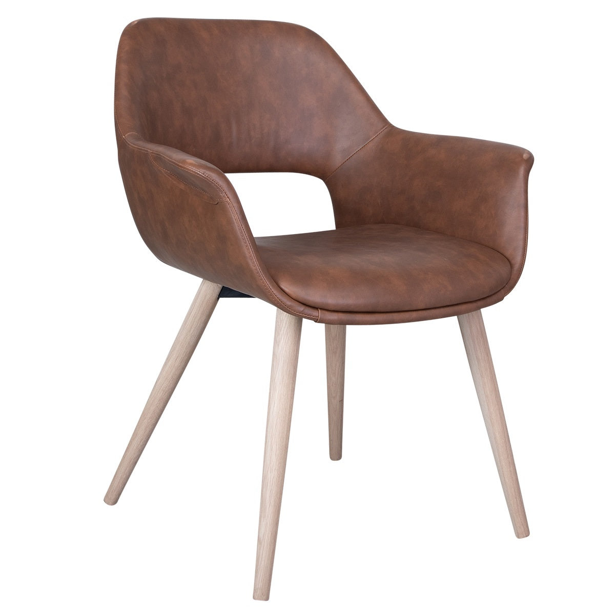 Cadeira de jantar Cognac PU com estrutura de madeira (Modelo: Fenja)
